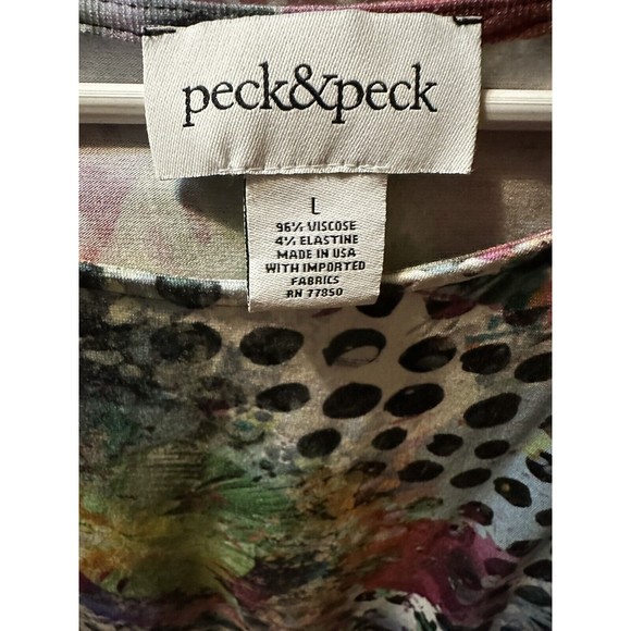 VTG Peck & Peck Womens Polk-a-dot & water color leaves 3/4 Sleeve Stretch blouse - Picture 2 of 2